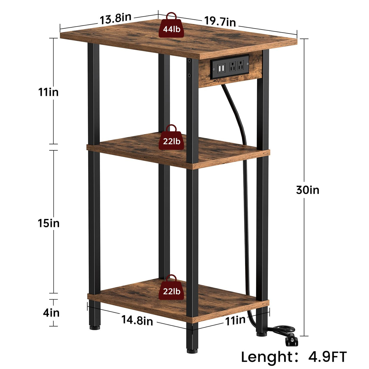 Tall End Table with Charging Station W916