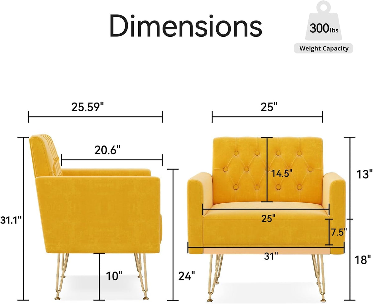 Velvet Upholstered Single Sofa Couch with Gold Metal Legs L81837