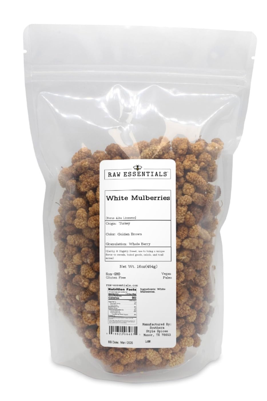 Dried White Mulberries 16 Ounce Bag U930
