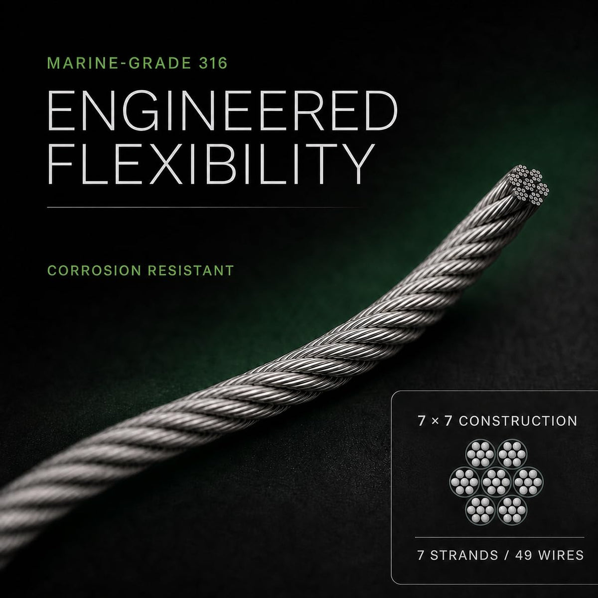 T316 Stainless Steel Wire Rope 1/8" 100 ft E211071