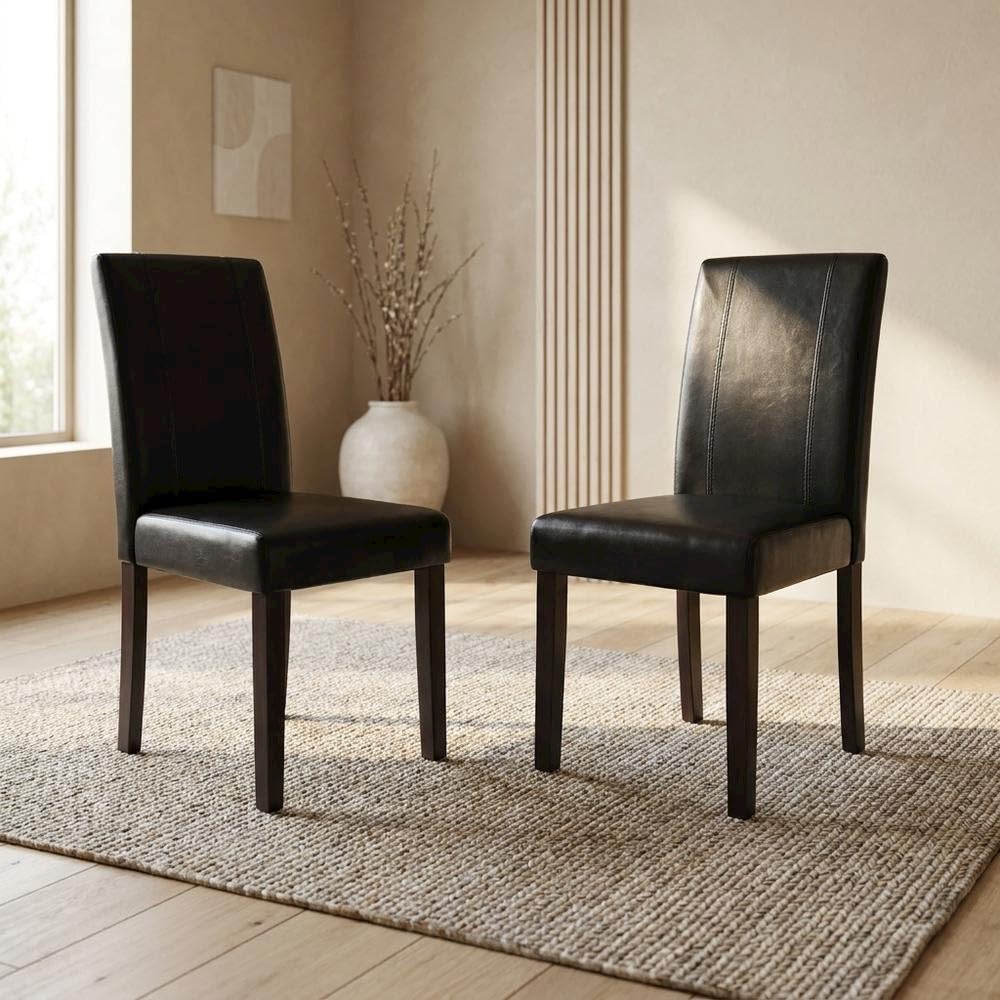 Solid Wood Faux Leather-Upholstered Dining Chairs Set of 2 Black D9761