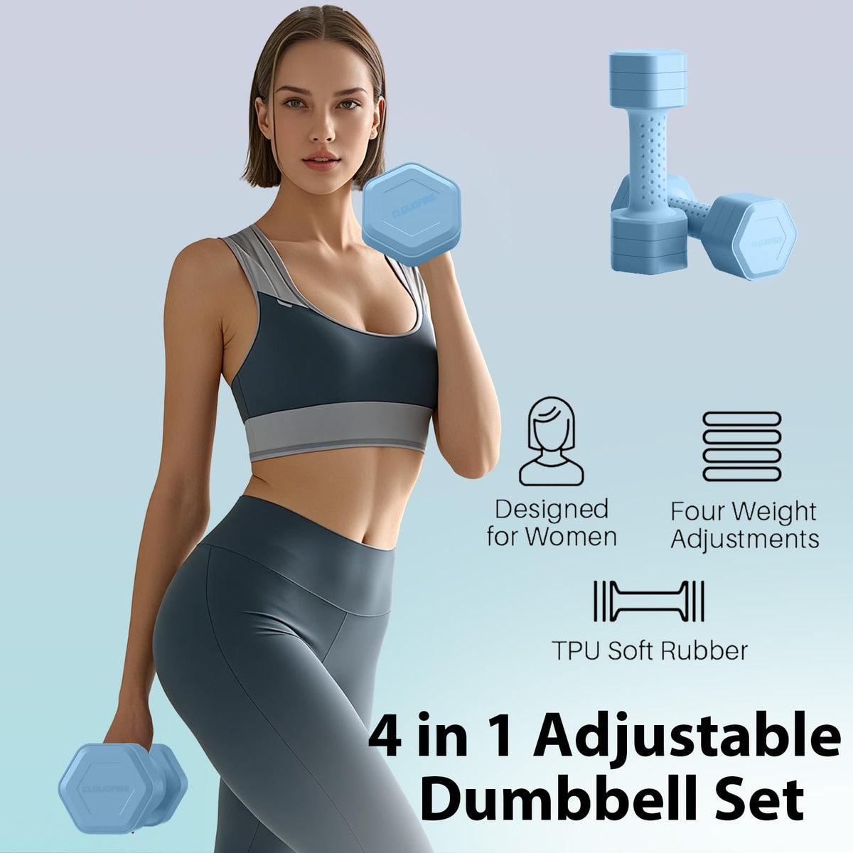 Adjustable 4 in 1 Dumbbell Set of 2, 5 lb Z375