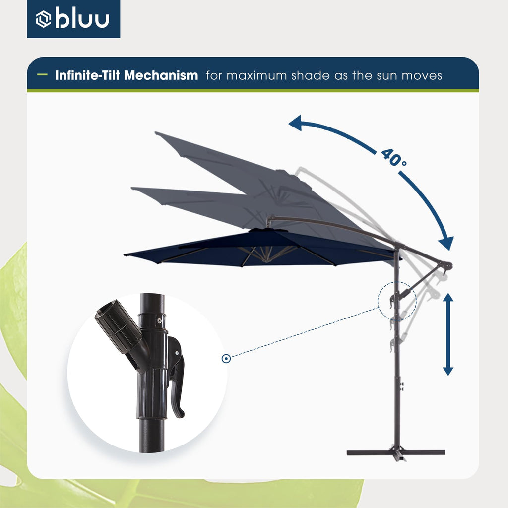 10 FT Navy Blue Patio Offset Umbrella F737543