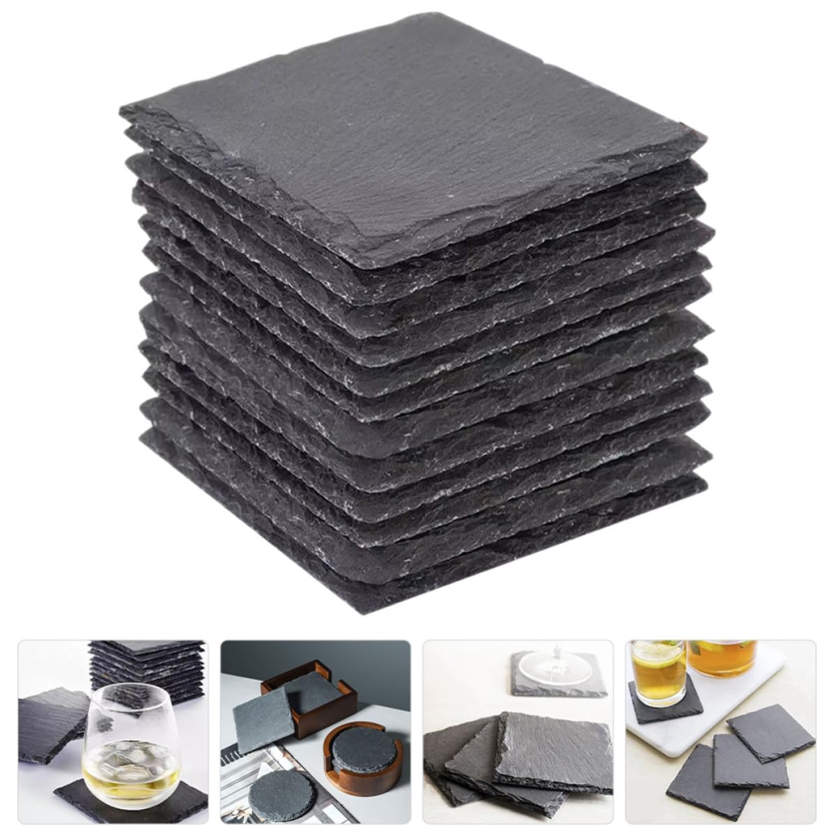 12 Pc Natural Stone Square Drink Coasters E858