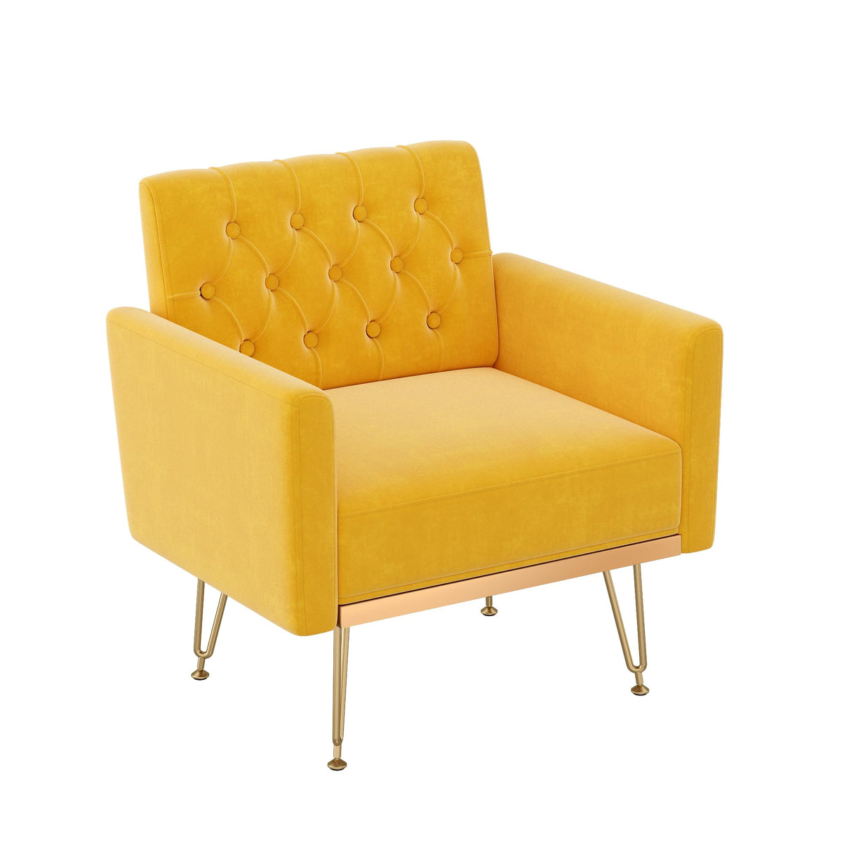 Velvet Upholstered Single Sofa Couch with Gold Metal Legs L81837
