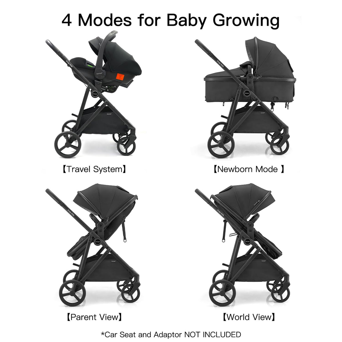 3-in-1 Convertible Baby Stroller with Reversible Seat Black W88022
