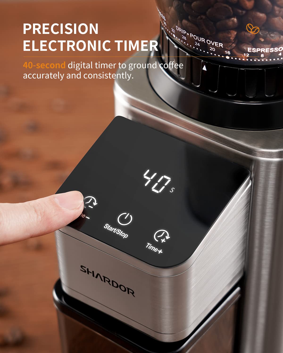 Conical Burr Coffee Bean Grinder, 48 Settings, Silver V671055