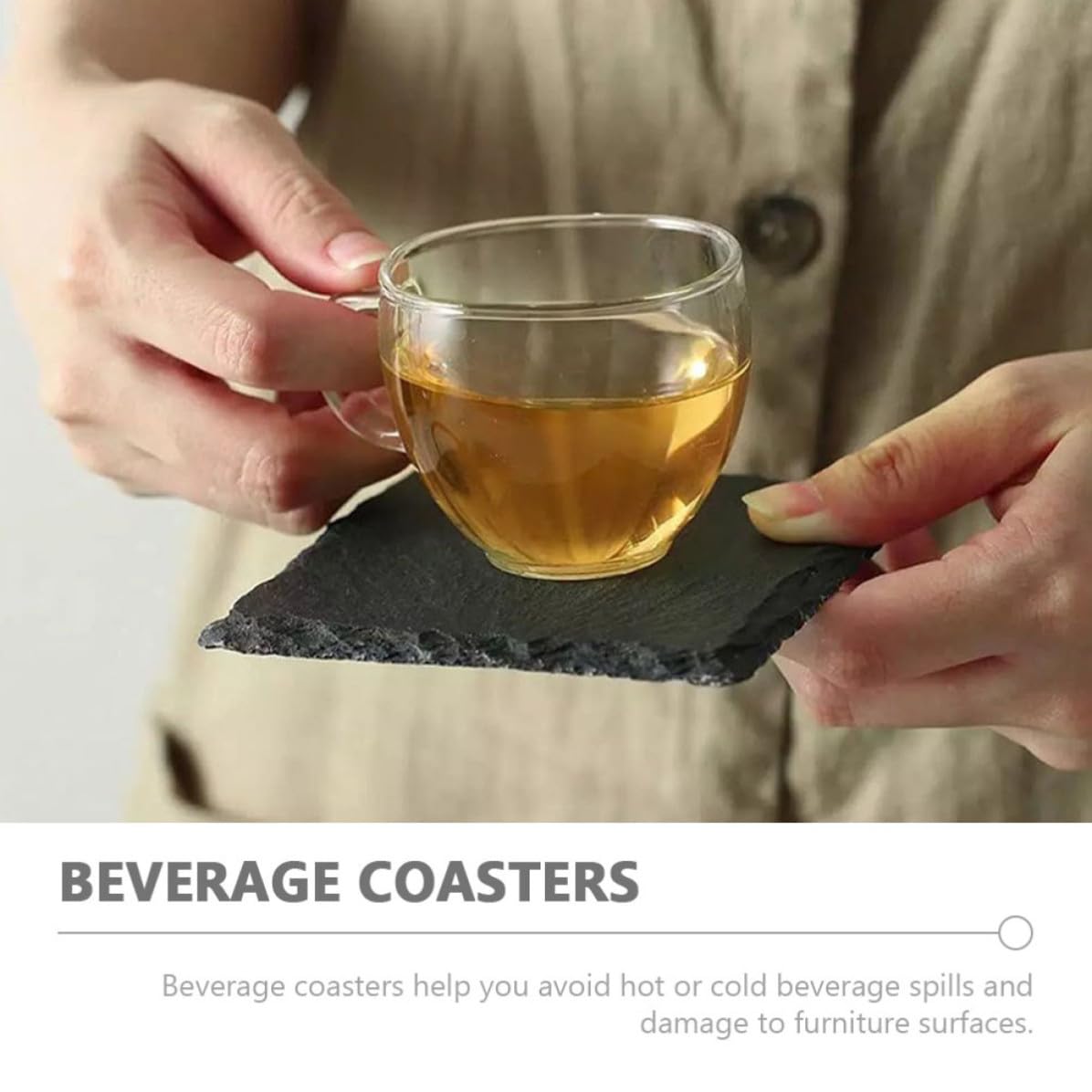 12 Pc Natural Stone Square Drink Coasters E858