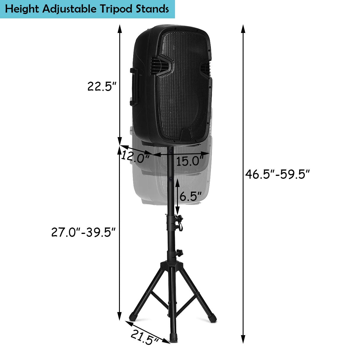 2000W 12" Portable Dual Powered Speakers PA System with Tripod Stands Y957