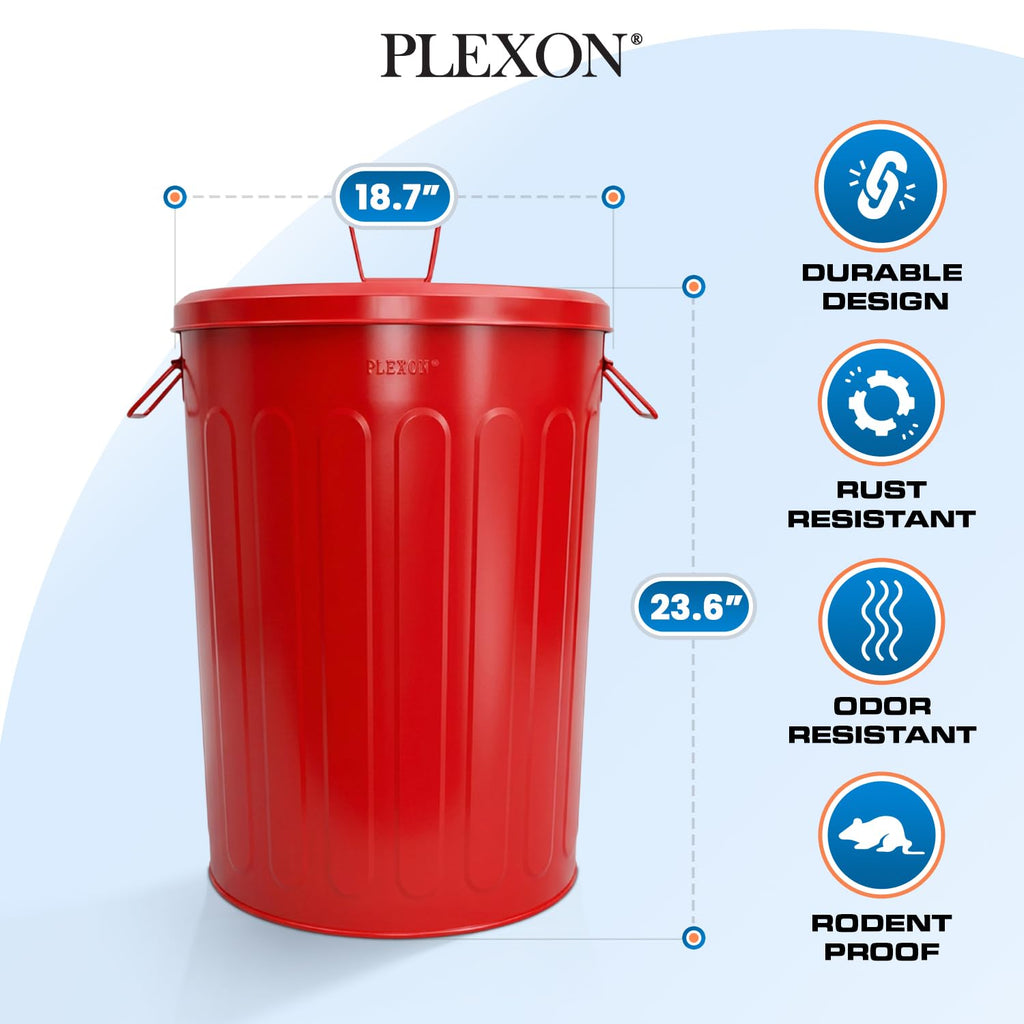 20 Gallon Red Metal Trash Can with Lid J24747