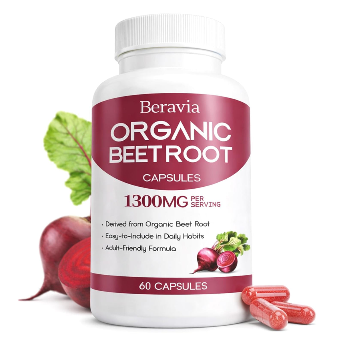 Organic Beet Root Capsules, 1300mg - 60 Capsules D501325