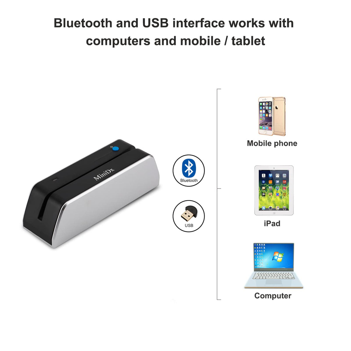 Bluetooth Magnetic Swipe Card Reader Writer Encoder 3-Track C2101