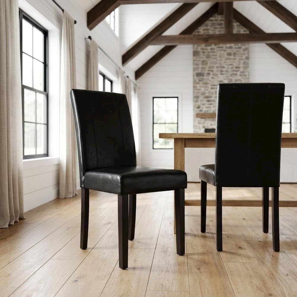 Solid Wood Faux Leather-Upholstered Dining Chairs Set of 2 Black D9761