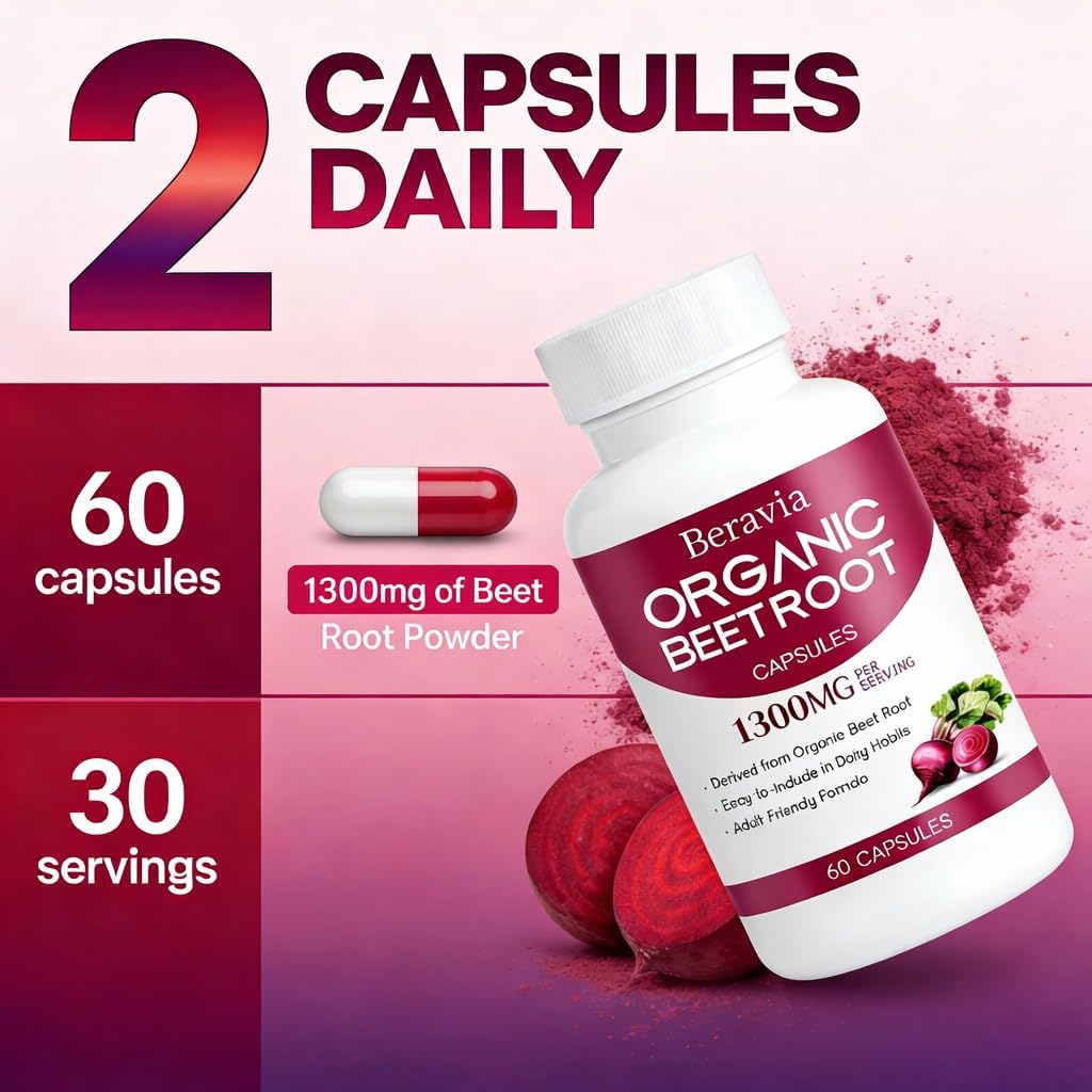 Organic Beet Root Capsules, 1300mg - 60 Capsules D501325