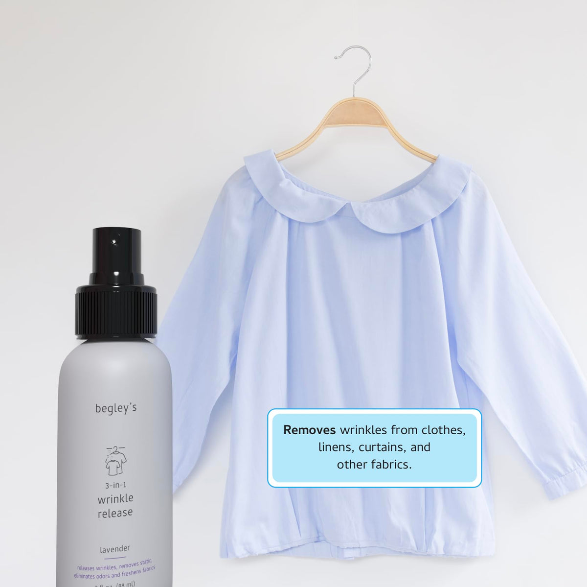 3-in-1 Wrinkle Remover, Static Cling Remover, Odor Eliminator and Fabric Refresher Spray, Fragrance-Free, 3 oz S29161