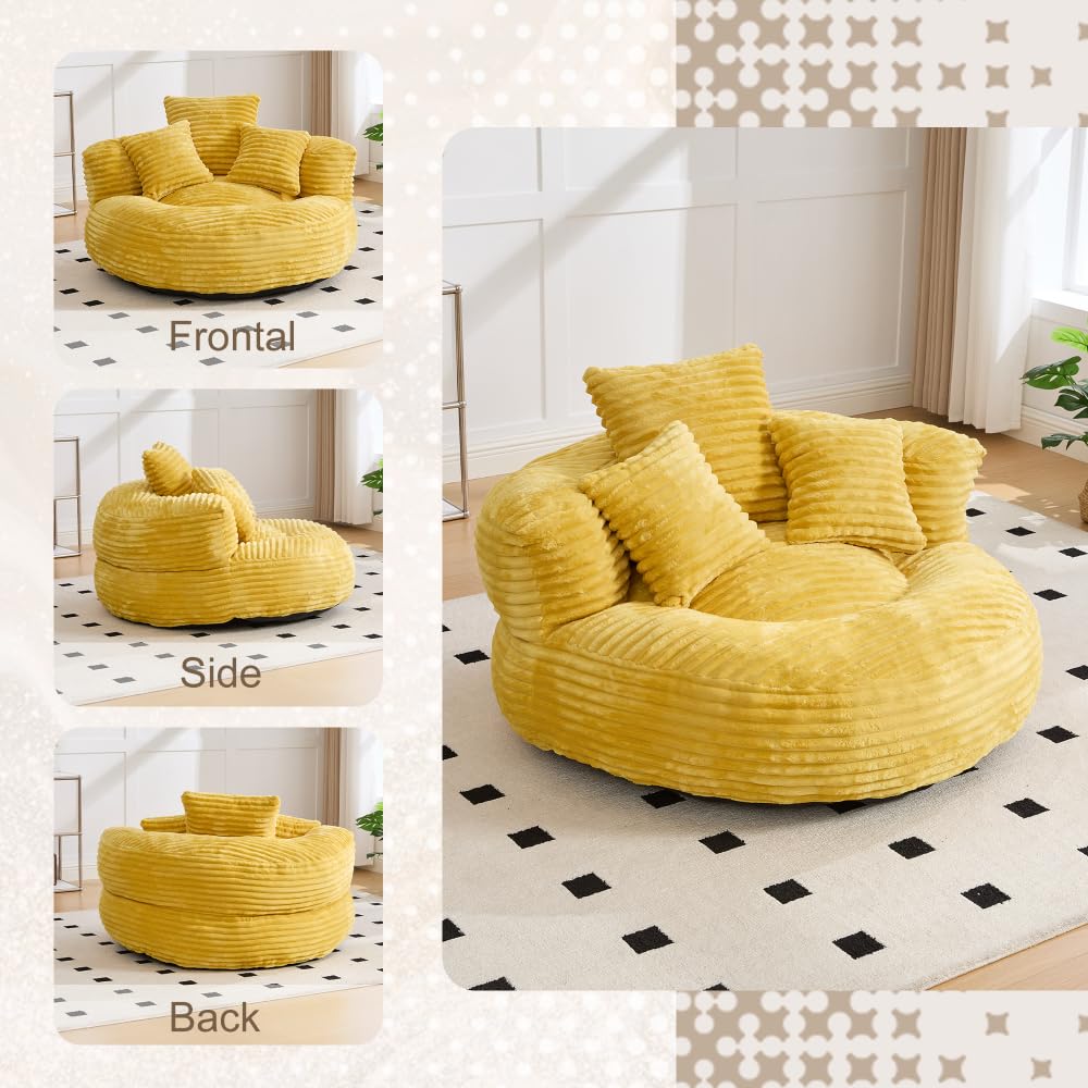 Oversized Corduroy Bean Bag Chair with 3 Pillows O3916