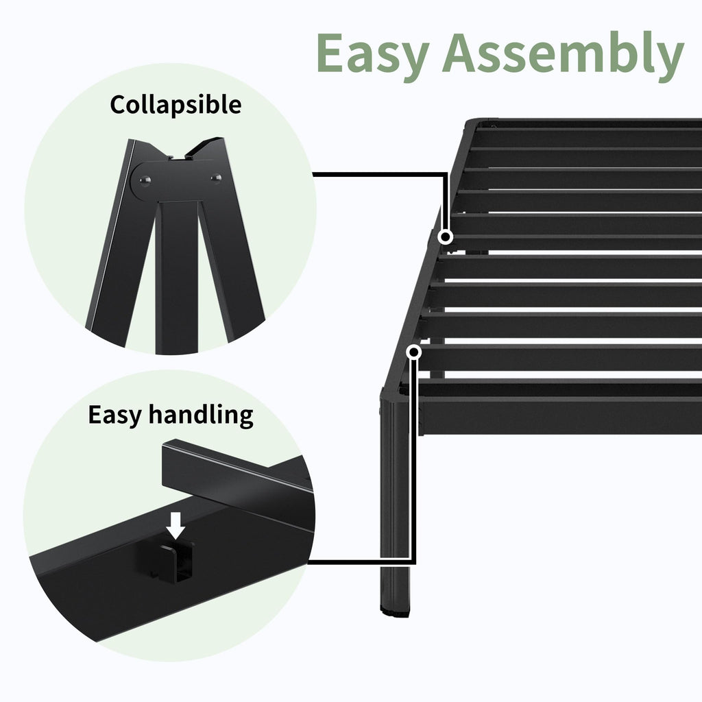 Black 7 Inch Queen Metal Platform Bed Frame N9328