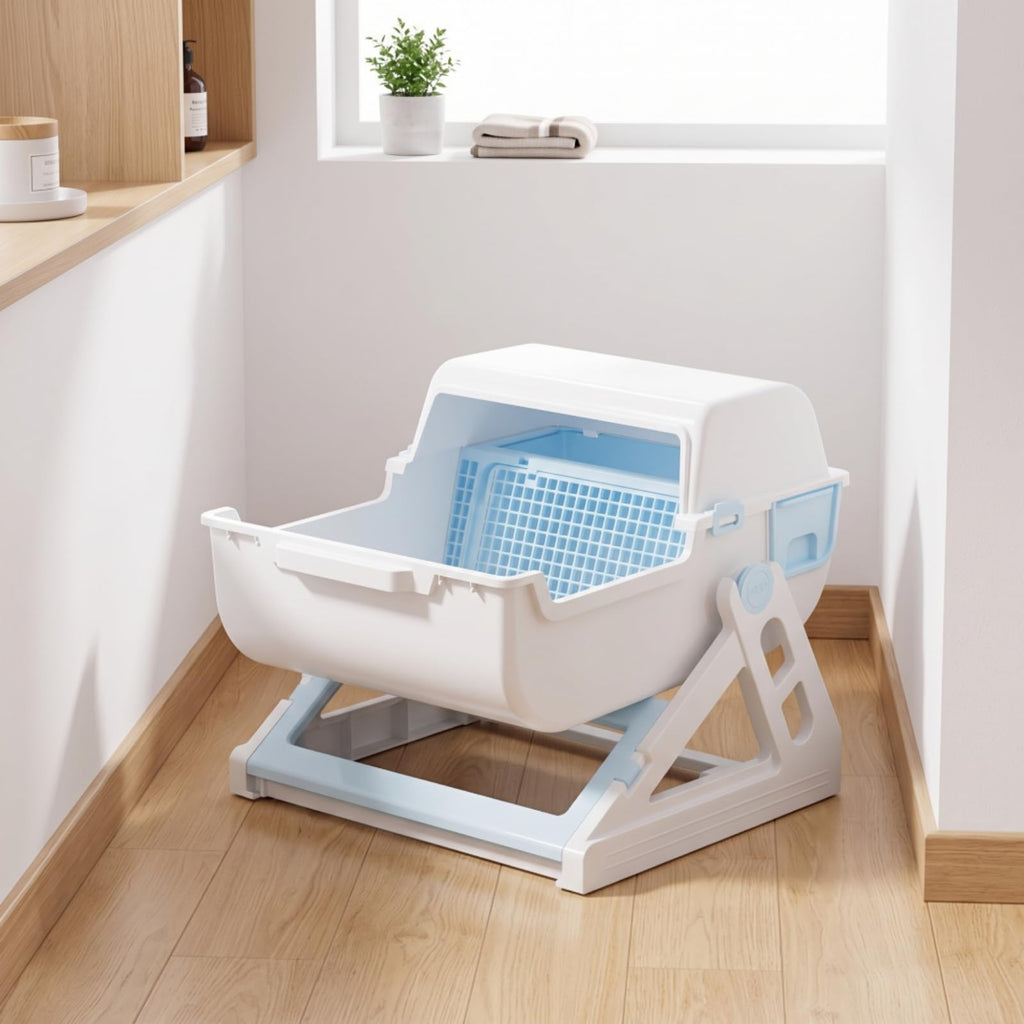 Semi-Automatic Sifting Cat Waste Pan White Gray J911