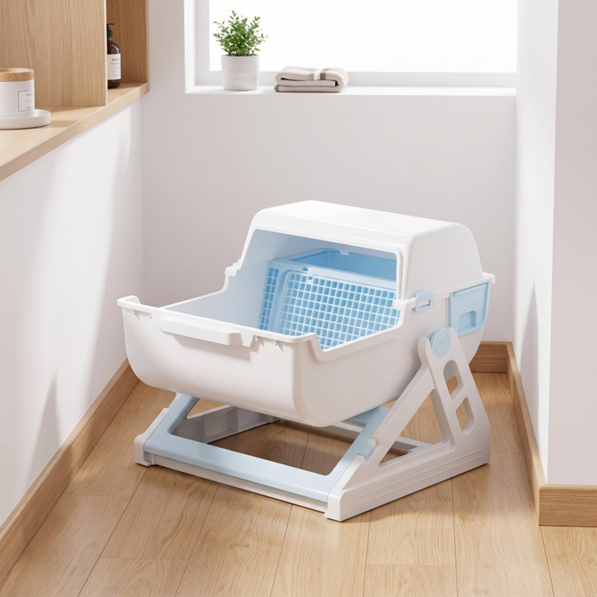 Semi-Automatic Sifting Cat Waste Pan White Gray J911
