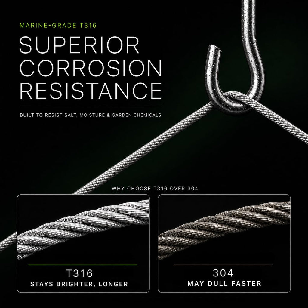 T316 Stainless Steel Wire Rope 1/8" 100 ft E211071