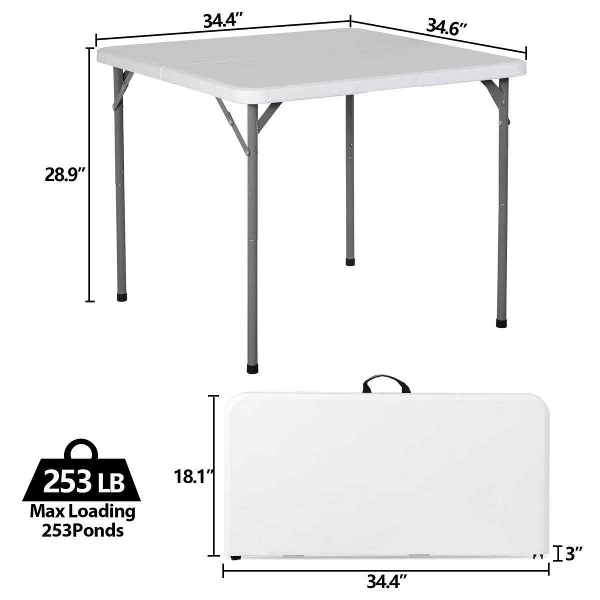 White 3 Foot Folding Card Table with Carrying Handle X865