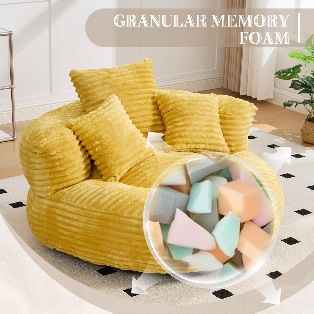 Oversized Corduroy Bean Bag Chair with 3 Pillows O3916