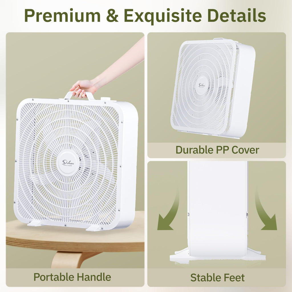 20” White 3-Speed Box Fan with Carry Handle X410