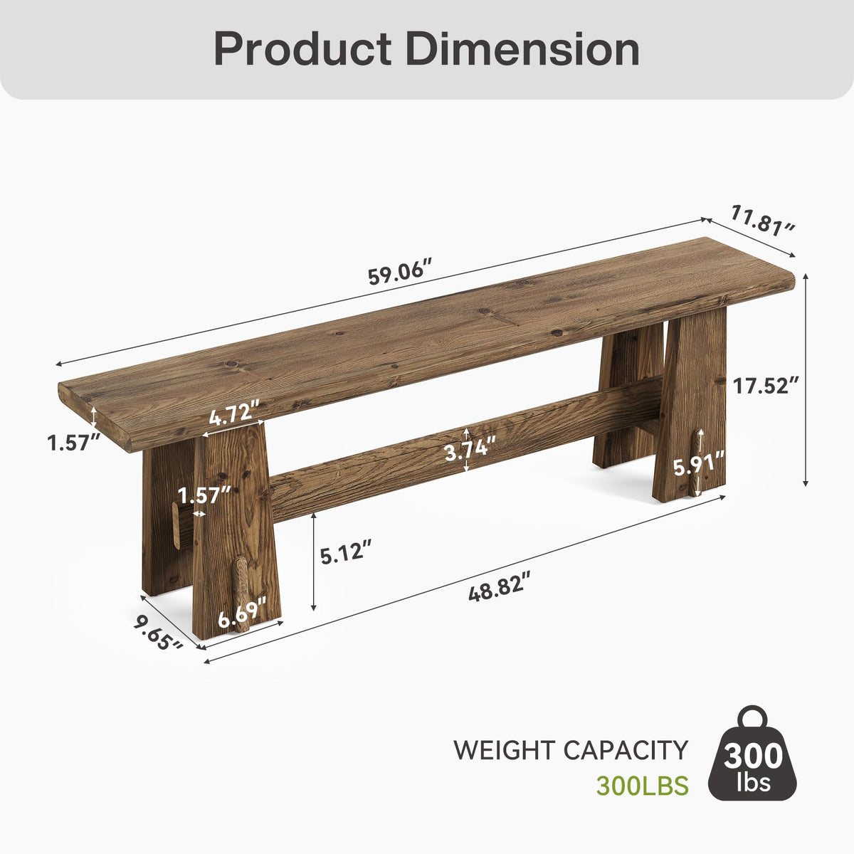 59" Solid Wood Bench O58311