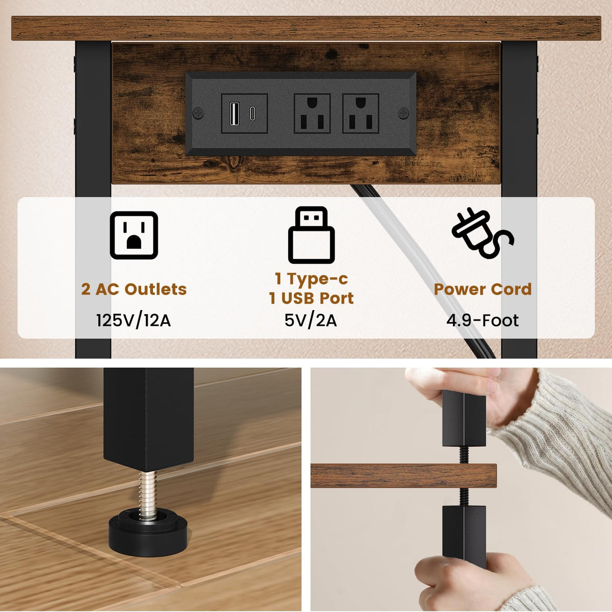 Tall End Table with Charging Station W916