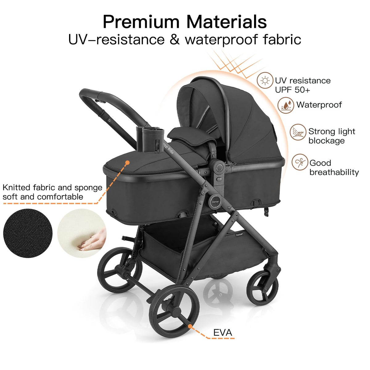 3-in-1 Convertible Baby Stroller with Reversible Seat Black W88022