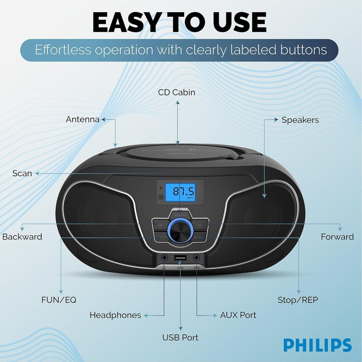 Portable Bluetooth CD Player Boombox with FM Radio T104169
