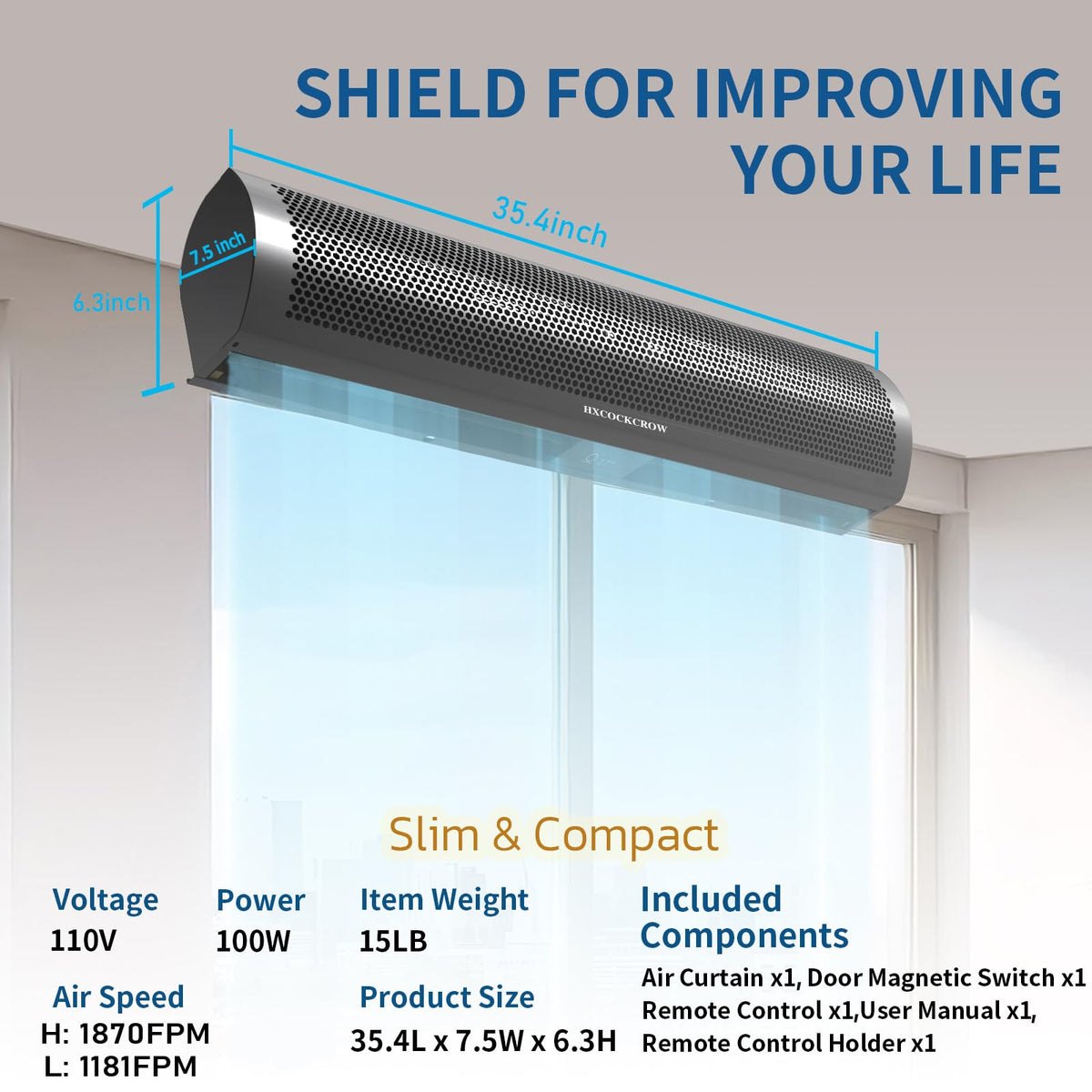 36 Inch Matte Black Wall Mounted Air Curtain W615
