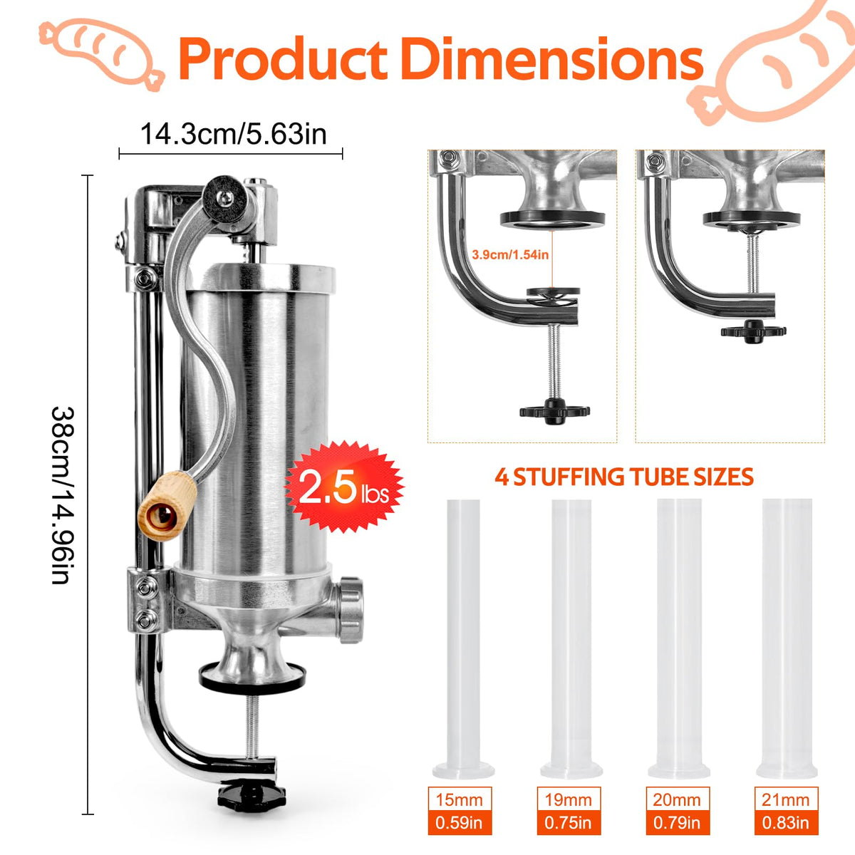 Stainless Steel Vertical Sausage Stuffer 2.5 LBS H973