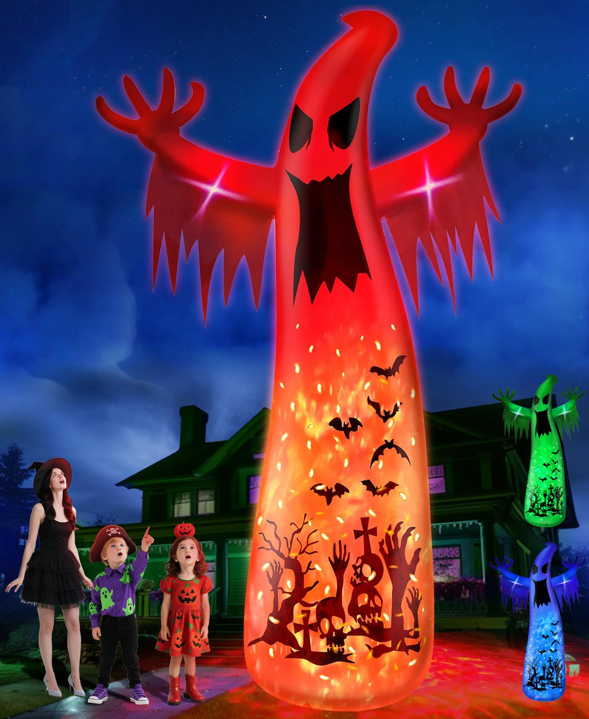 14 Ft Inflatable Ghost Outdoor Decoration with Flame Light Z96629