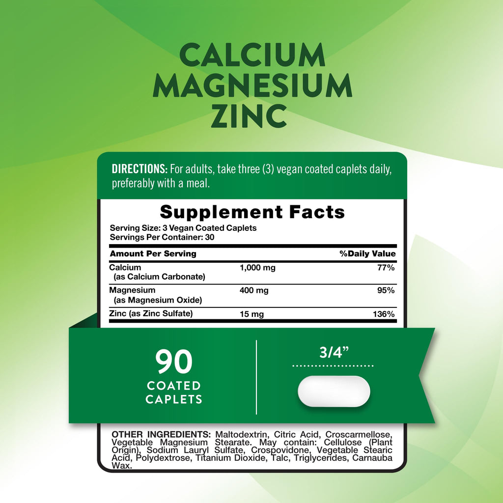 Calcium Magnesium Zinc 90 Coated Caplets E920