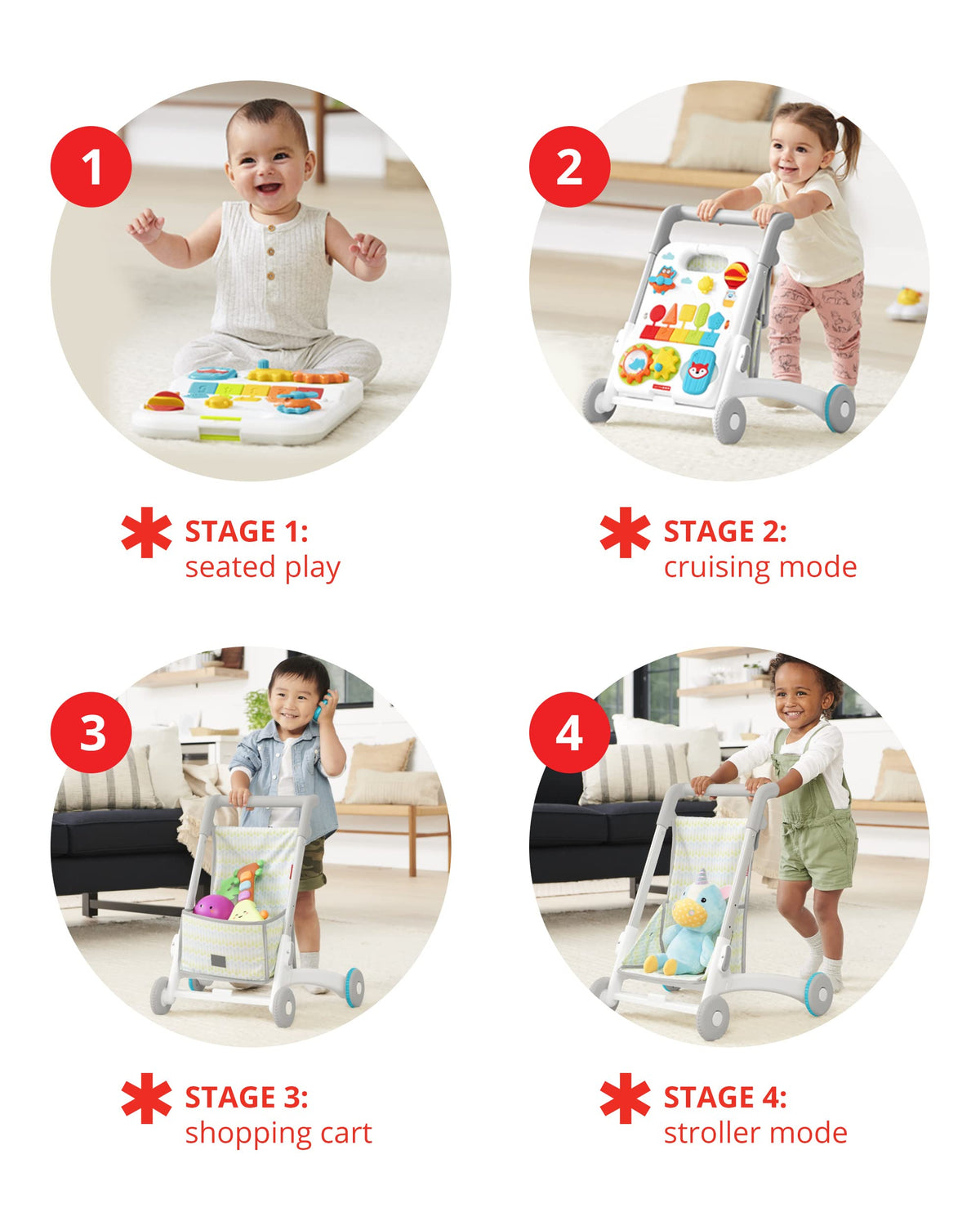 4-in-1 Sit to Stand Baby Walker with 40+ Activities Y1489