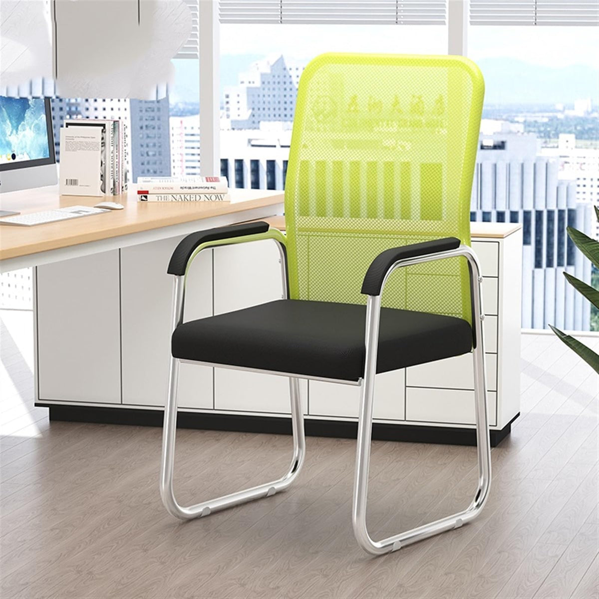Breathable Mesh Office Chair with Armrests and Chrome Plated Metal Frame M442