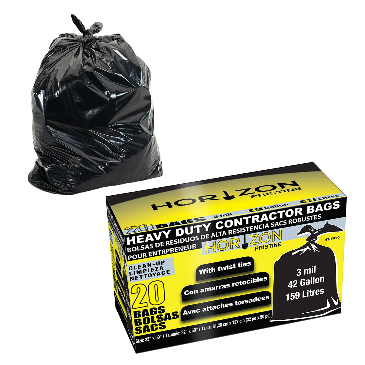 42 Gallon 3 Mil Black Heavy-Duty Trash Bags F59656