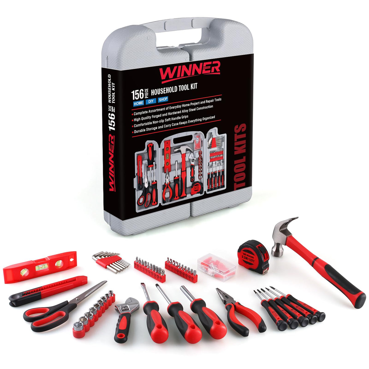 156-Piece All-Purpose Home Tool Kit in Foldable Toolbox A52813