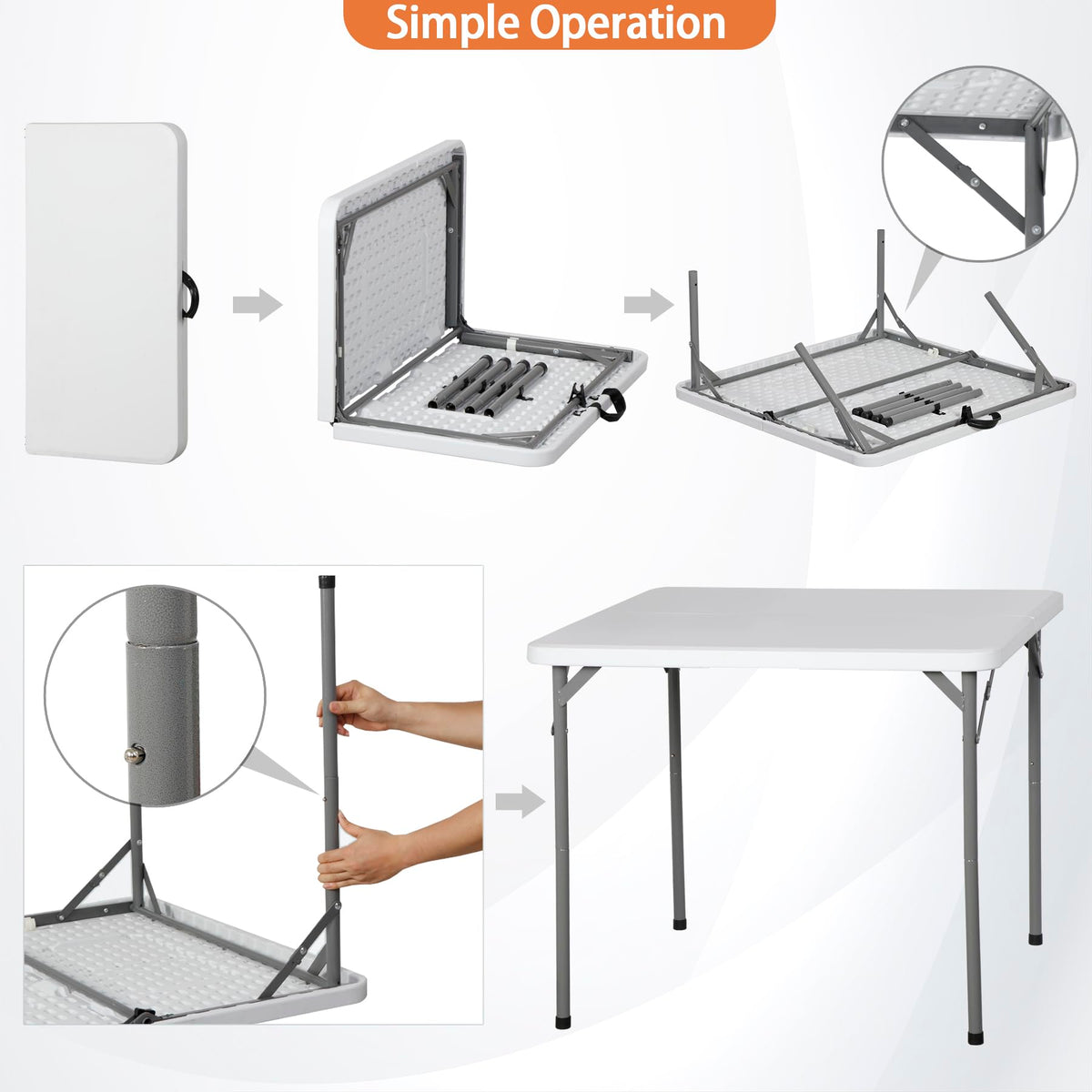 White 3 Foot Folding Card Table with Carrying Handle X865