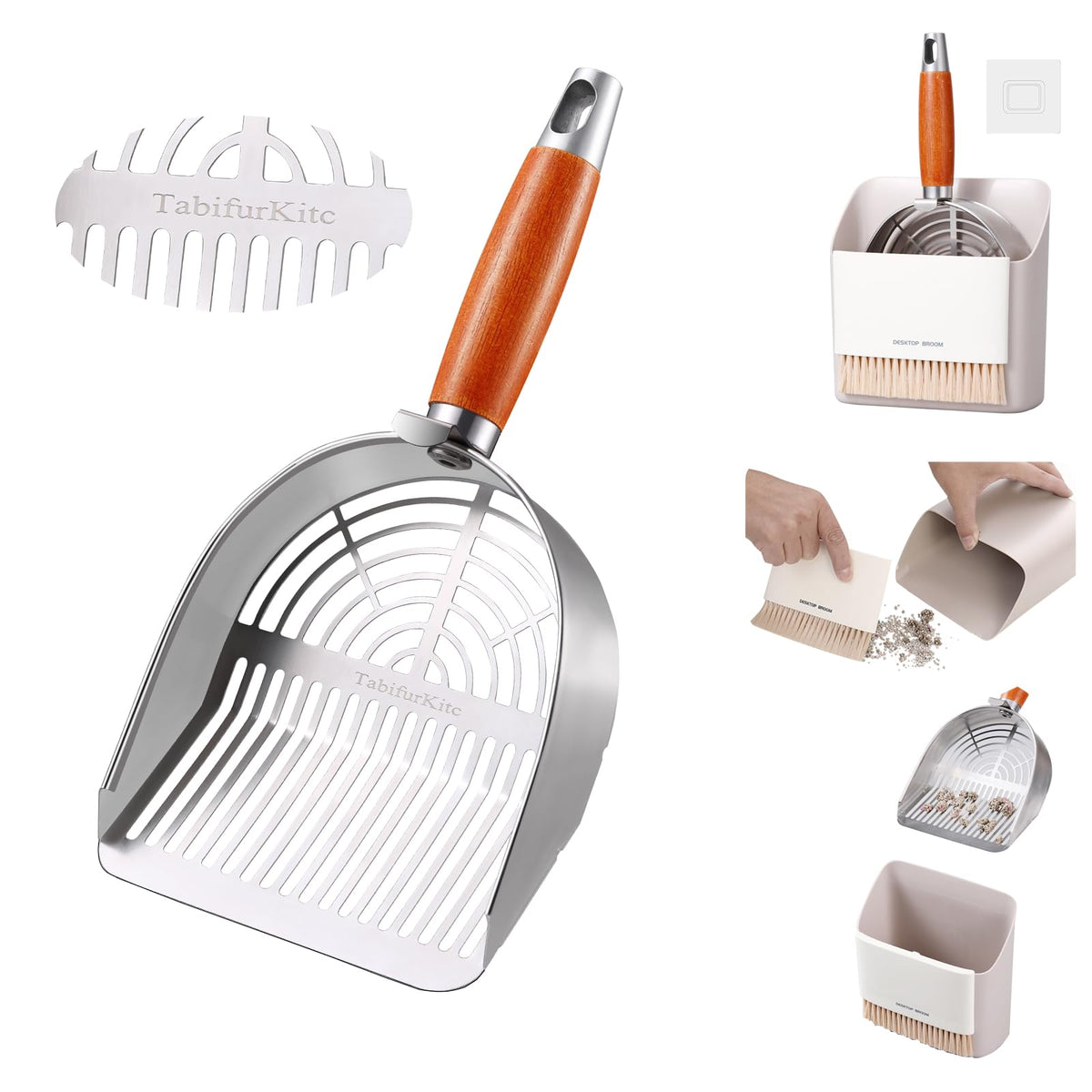 304 Stainless Steel Cat Litter Scoop with Holder Stand J863527