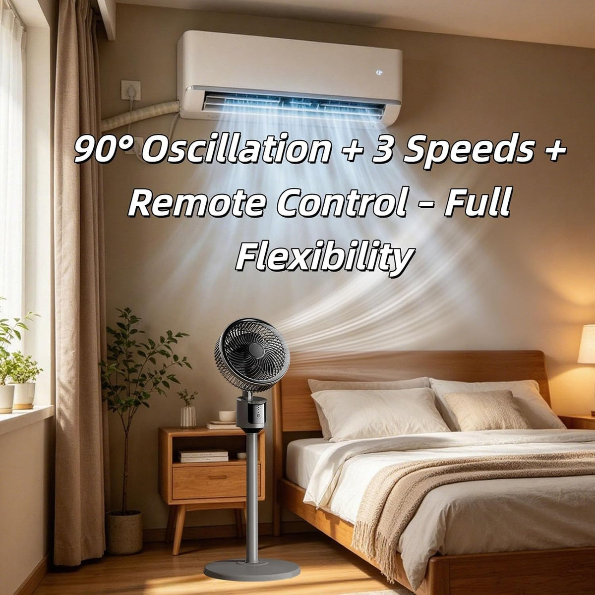 Standing Fan with 90° Oscillation, 3 Speeds, Adjustable Height S688921