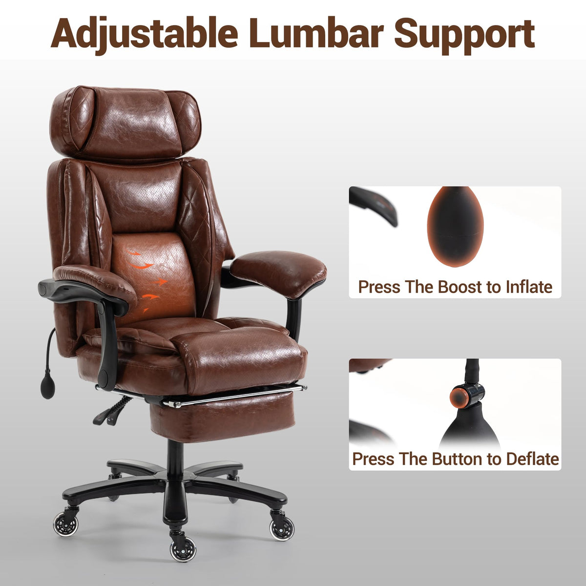 Big and Tall Executive Office Chair with Footrest, Brown S723824
