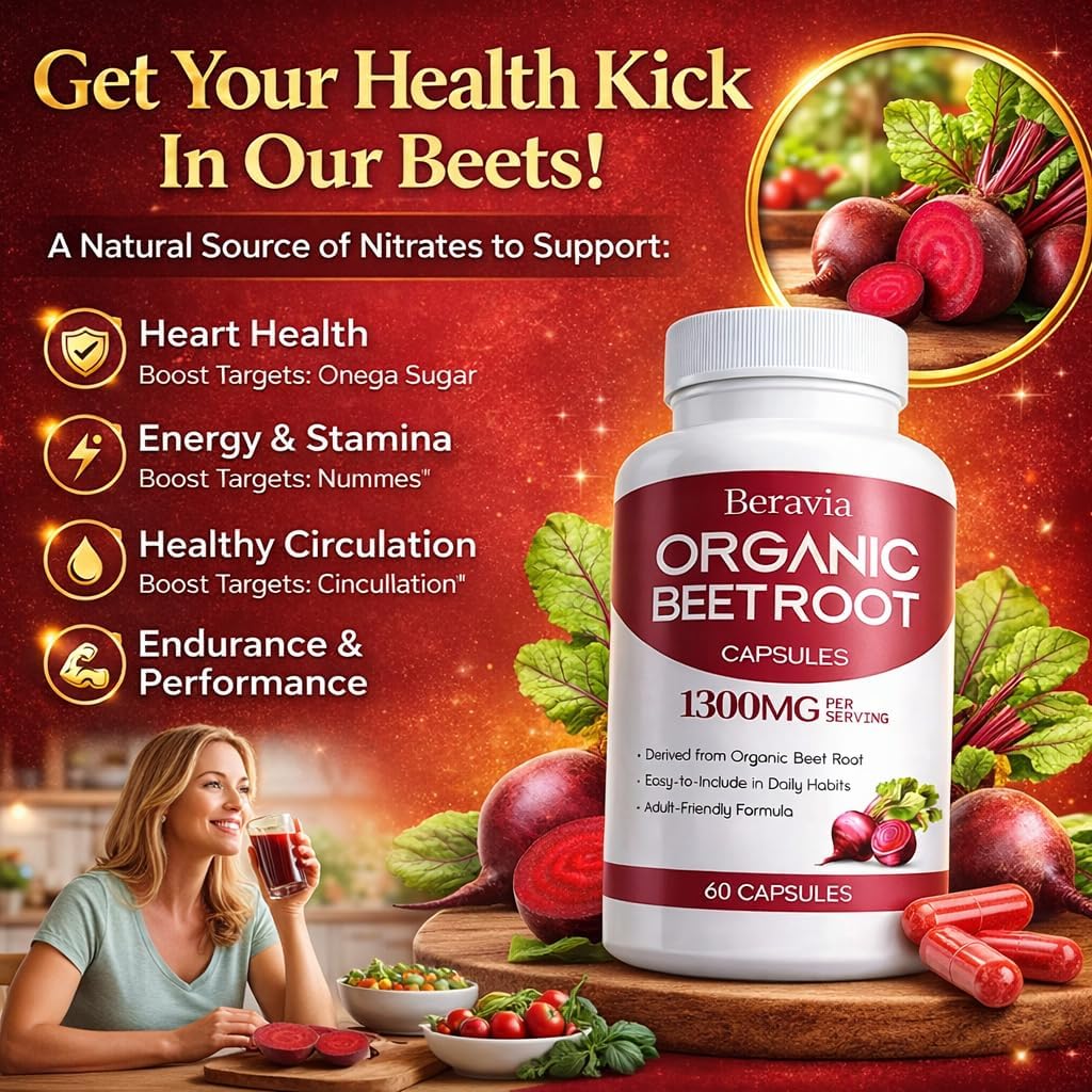 Organic Beet Root Capsules, 1300mg - 60 Capsules D501325