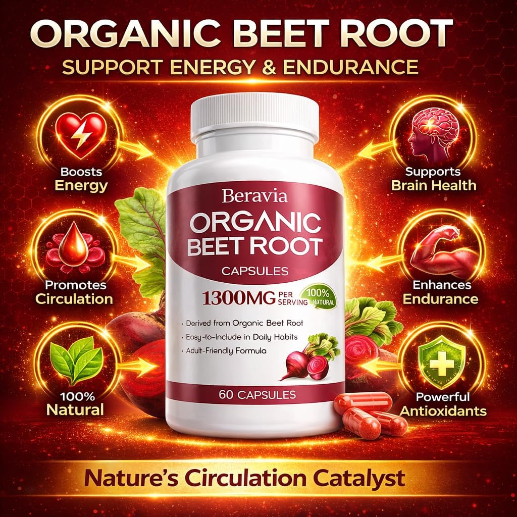 Organic Beet Root Capsules, 1300mg - 60 Capsules D501325