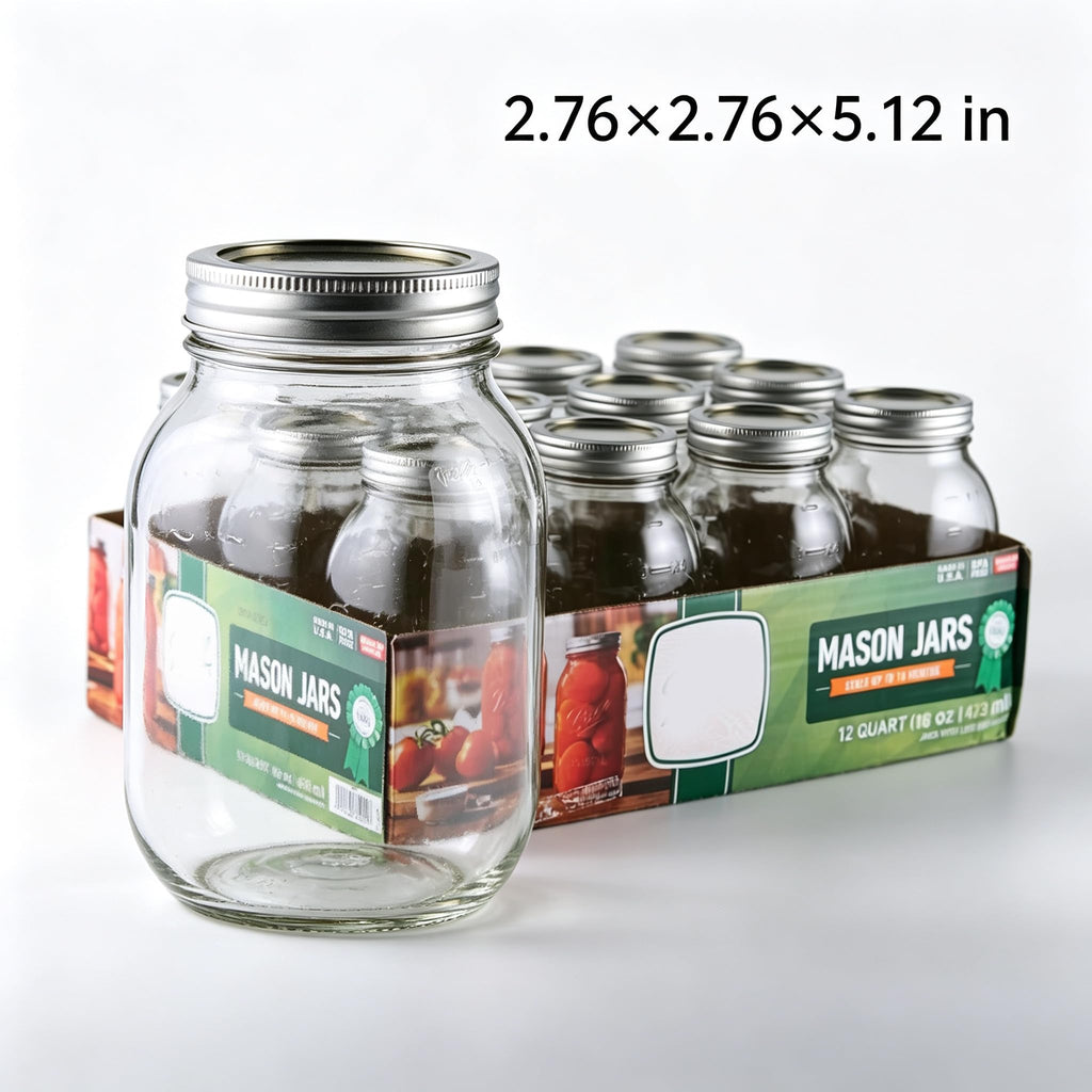 16Oz Regular Mouth Jars with Lids & Bands 12 Pack S4737