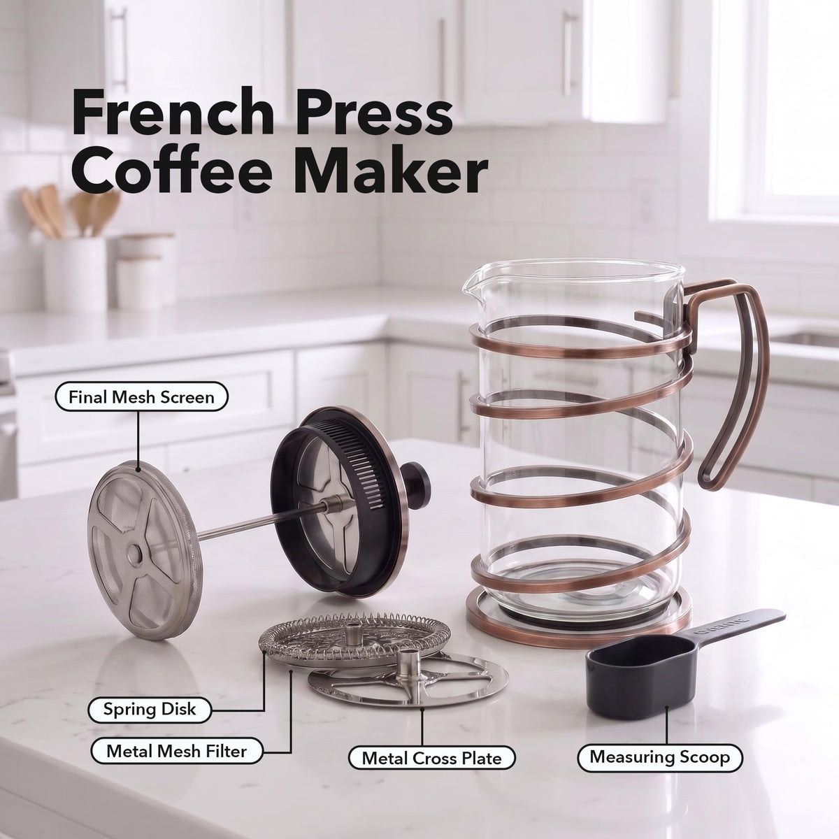 French Press Coffee Maker 27oz with 4 Filters S3157