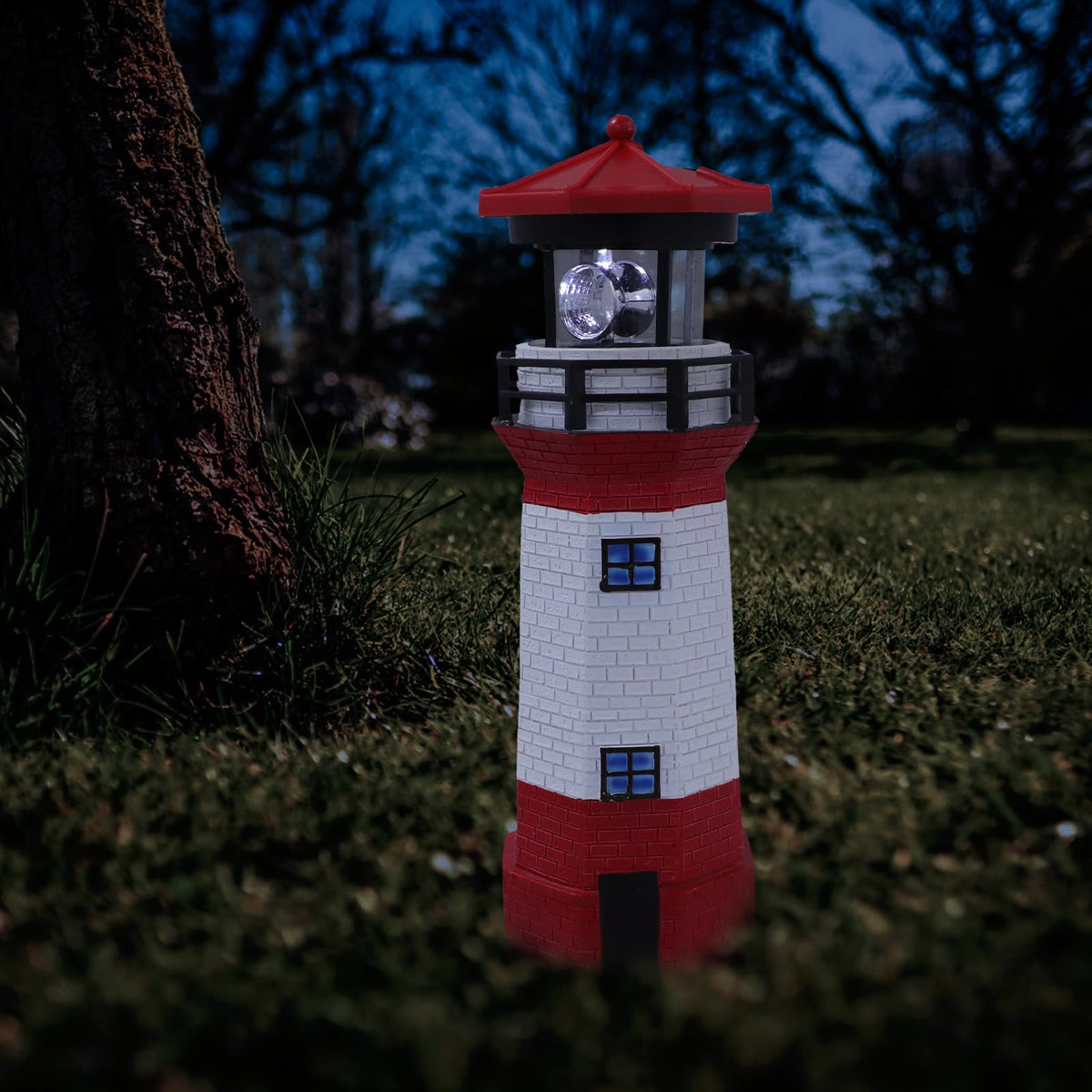 Solar Powered Rotating Lighthouse Resin LED Light R983416