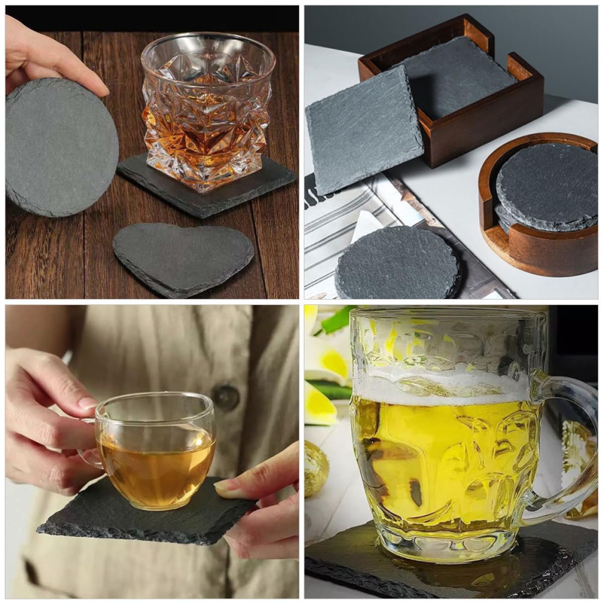 12 Pc Natural Stone Square Drink Coasters E858
