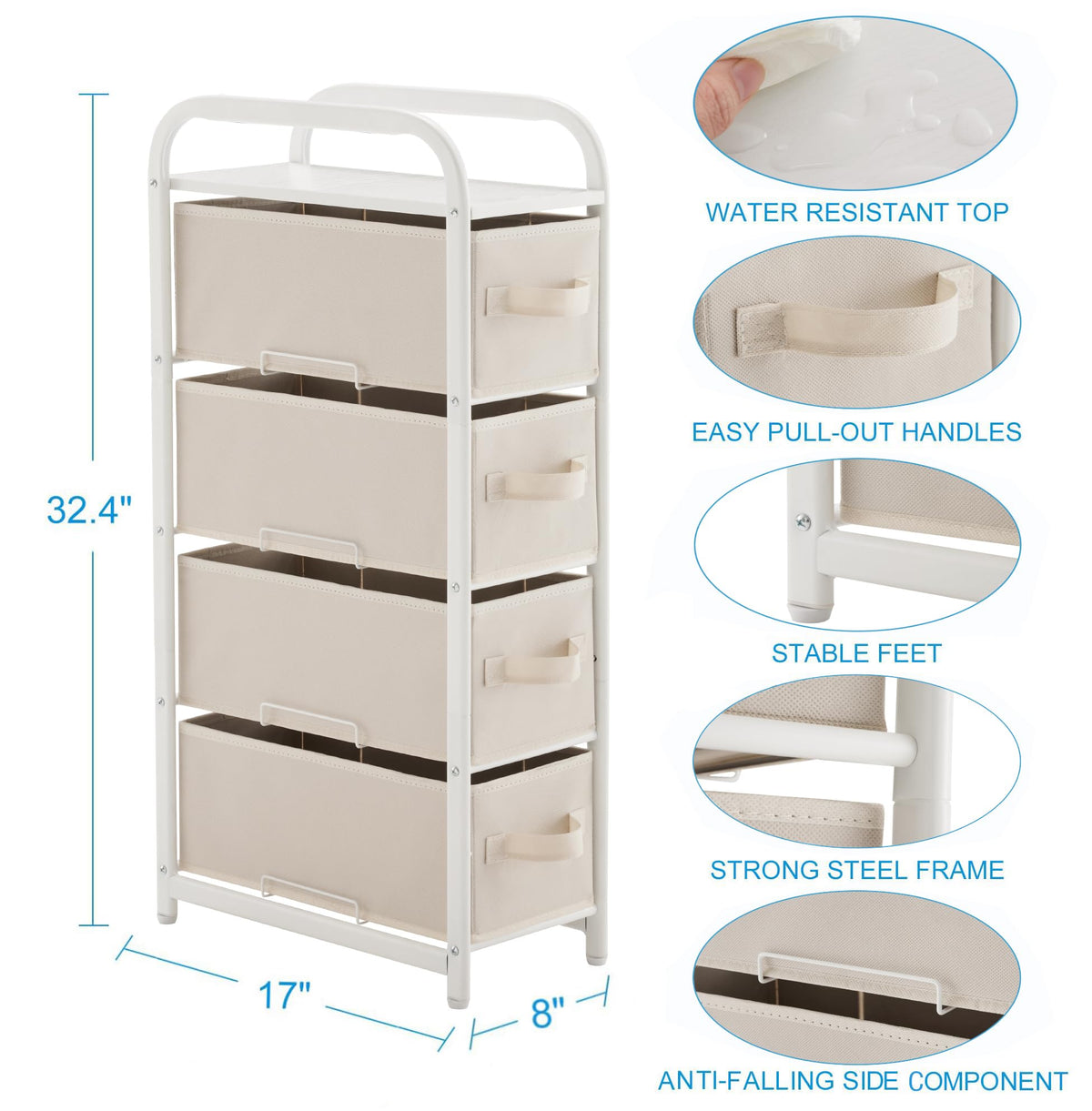 4 Drawer Narrow Fabric Dresser J8703
